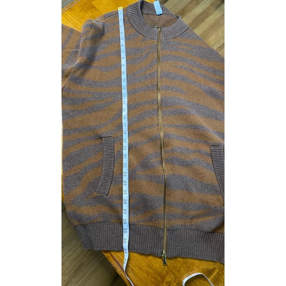 Varley Mayberry Zebra Print Zip Front Knit Cardigan Jacket Brown Tan L EUC - Picture 9 of 10